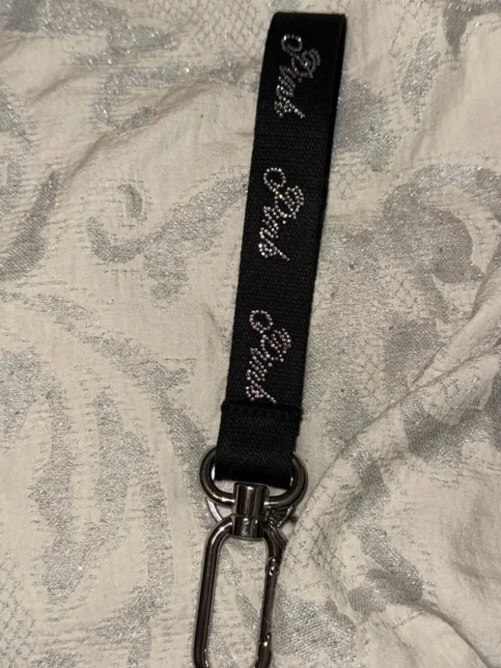 NWT PINK by Victoria’s Secret Black Bling Keychain Holder Wristlet